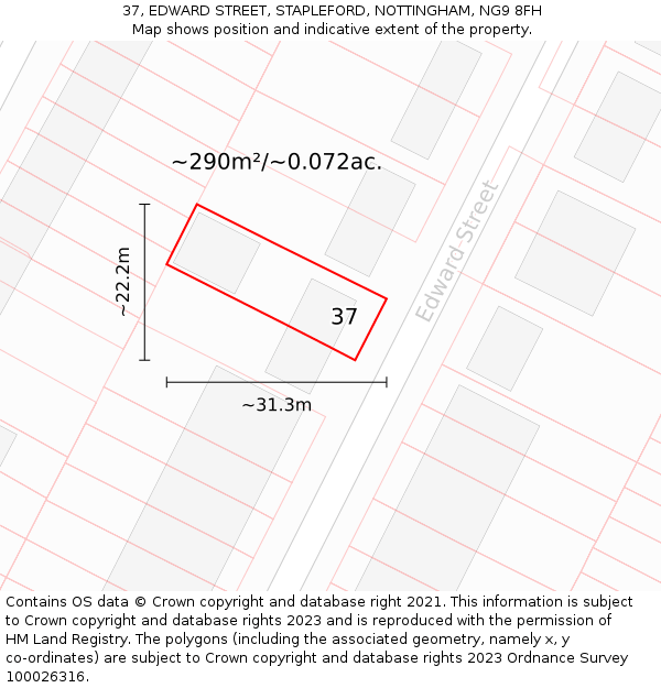 37, EDWARD STREET, STAPLEFORD, NOTTINGHAM, NG9 8FH: Plot and title map