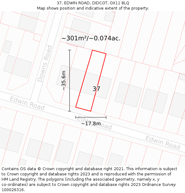 37, EDWIN ROAD, DIDCOT, OX11 8LQ: Plot and title map