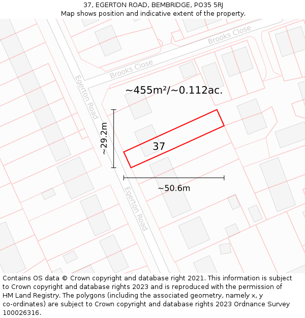 37, EGERTON ROAD, BEMBRIDGE, PO35 5RJ: Plot and title map