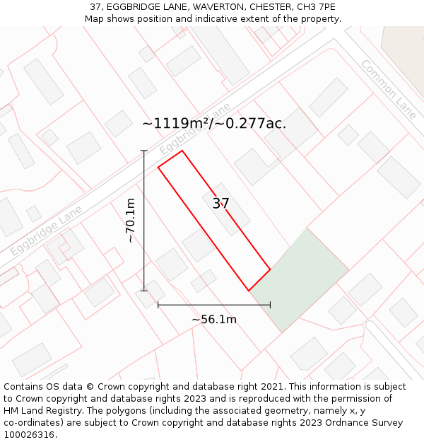 37, EGGBRIDGE LANE, WAVERTON, CHESTER, CH3 7PE: Plot and title map