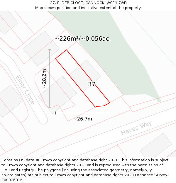 37, ELDER CLOSE, CANNOCK, WS11 7WB: Plot and title map