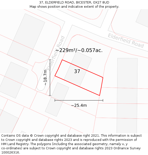 37, ELDERFIELD ROAD, BICESTER, OX27 8UD: Plot and title map