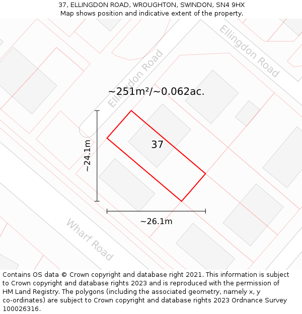 37, ELLINGDON ROAD, WROUGHTON, SWINDON, SN4 9HX: Plot and title map