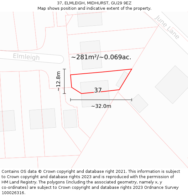 37, ELMLEIGH, MIDHURST, GU29 9EZ: Plot and title map