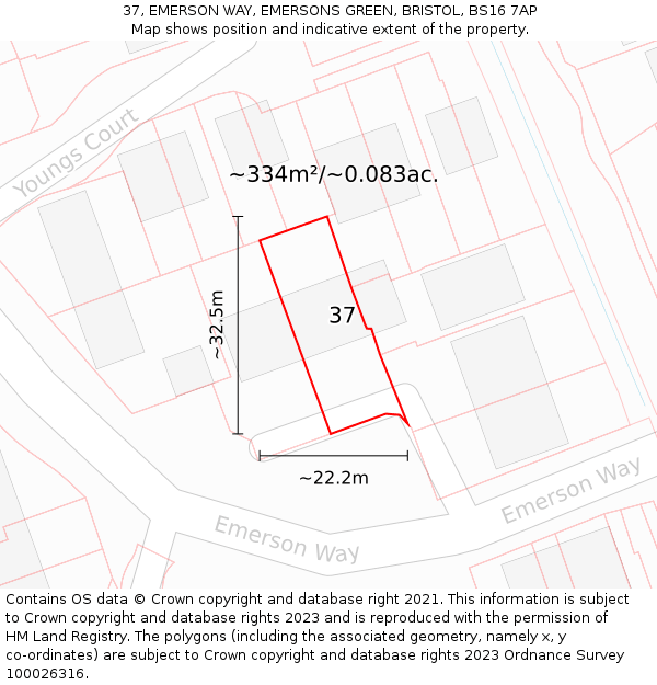 37, EMERSON WAY, EMERSONS GREEN, BRISTOL, BS16 7AP: Plot and title map