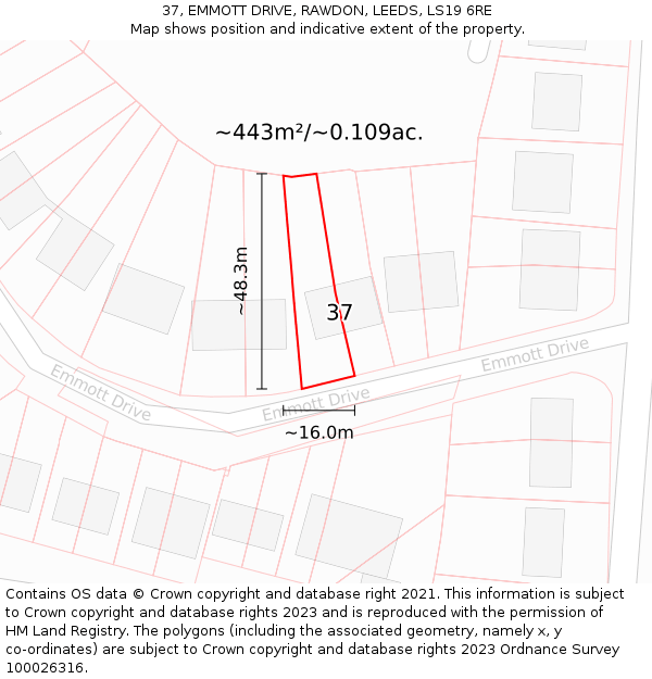 37, EMMOTT DRIVE, RAWDON, LEEDS, LS19 6RE: Plot and title map