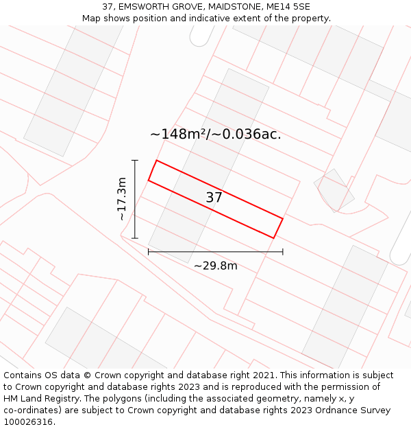 37, EMSWORTH GROVE, MAIDSTONE, ME14 5SE: Plot and title map