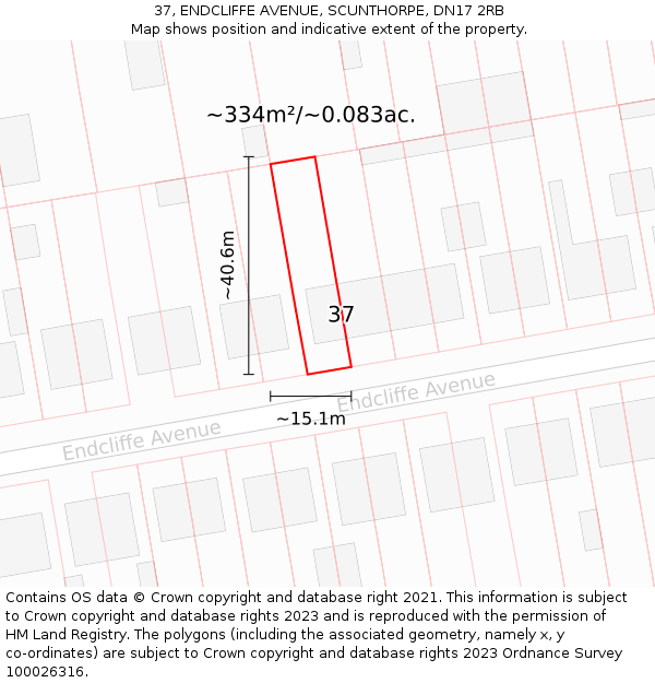 37, ENDCLIFFE AVENUE, SCUNTHORPE, DN17 2RB: Plot and title map