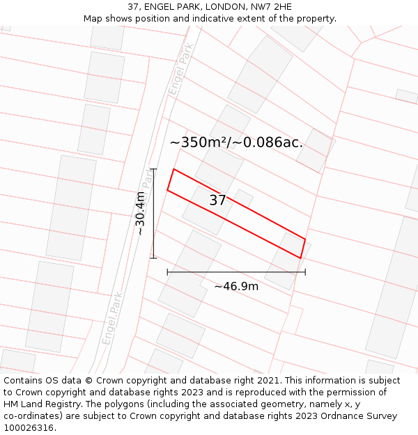 37, ENGEL PARK, LONDON, NW7 2HE: Plot and title map