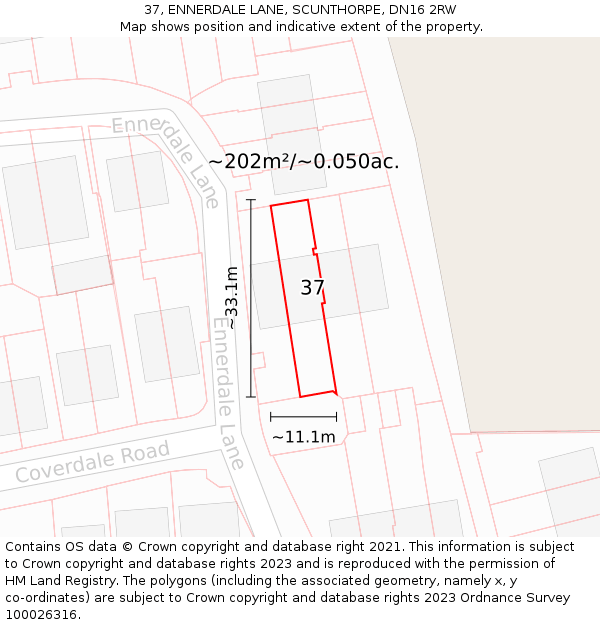 37, ENNERDALE LANE, SCUNTHORPE, DN16 2RW: Plot and title map