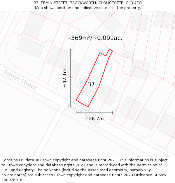 37, ERMIN STREET, BROCKWORTH, GLOUCESTER, GL3 4EQ: Plot and title map