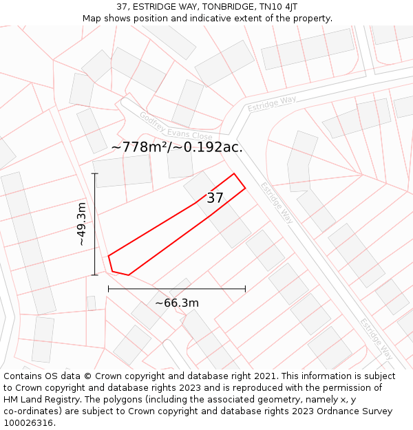 37, ESTRIDGE WAY, TONBRIDGE, TN10 4JT: Plot and title map