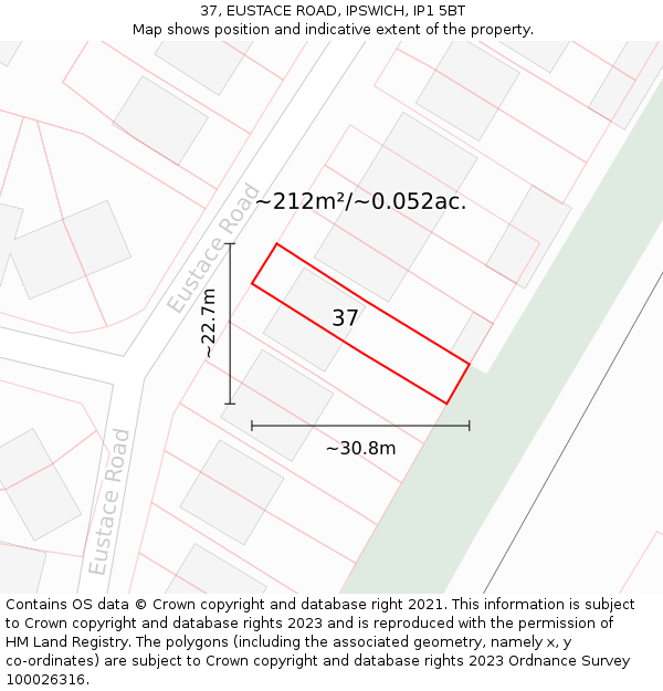 37, EUSTACE ROAD, IPSWICH, IP1 5BT: Plot and title map