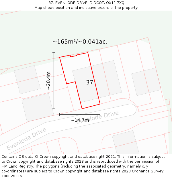 37, EVENLODE DRIVE, DIDCOT, OX11 7XQ: Plot and title map