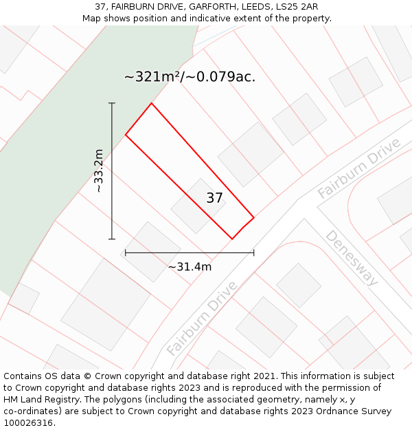 37, FAIRBURN DRIVE, GARFORTH, LEEDS, LS25 2AR: Plot and title map