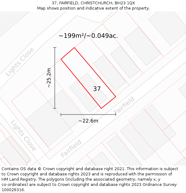 37, FAIRFIELD, CHRISTCHURCH, BH23 1QX: Plot and title map