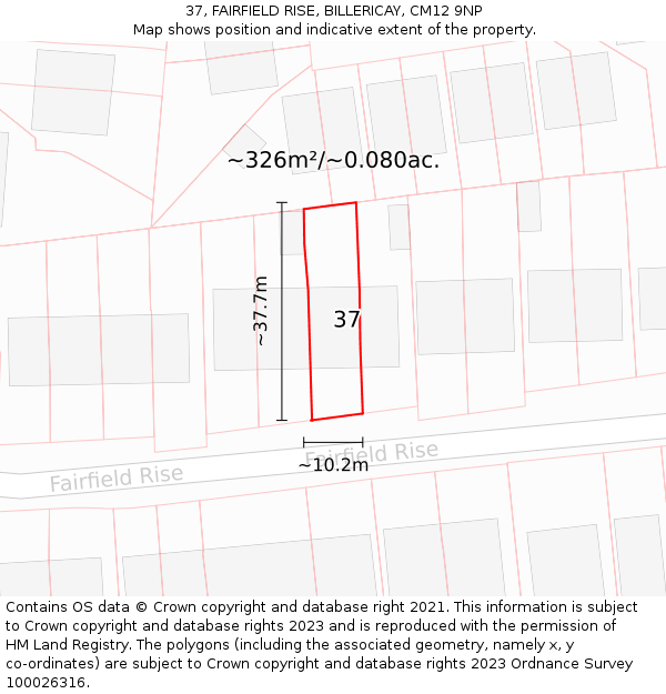 37, FAIRFIELD RISE, BILLERICAY, CM12 9NP: Plot and title map