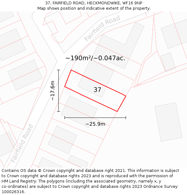 37, FAIRFIELD ROAD, HECKMONDWIKE, WF16 9NP: Plot and title map