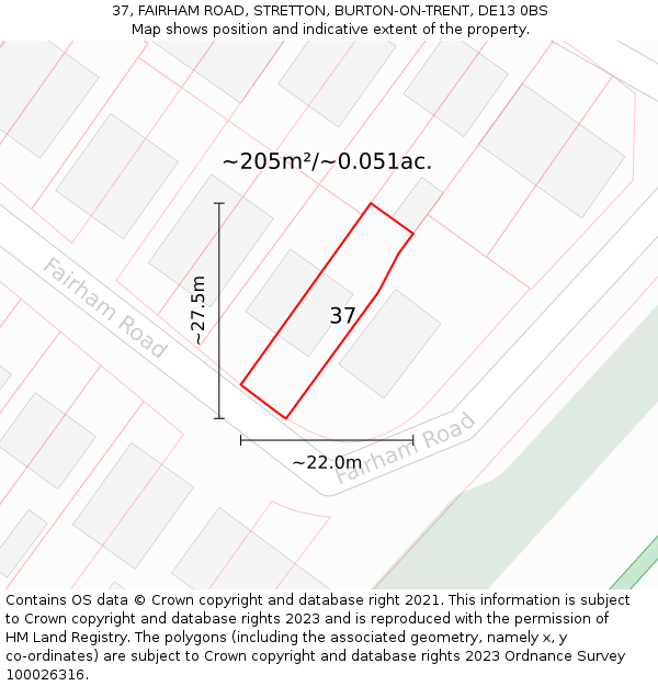 37, FAIRHAM ROAD, STRETTON, BURTON-ON-TRENT, DE13 0BS: Plot and title map