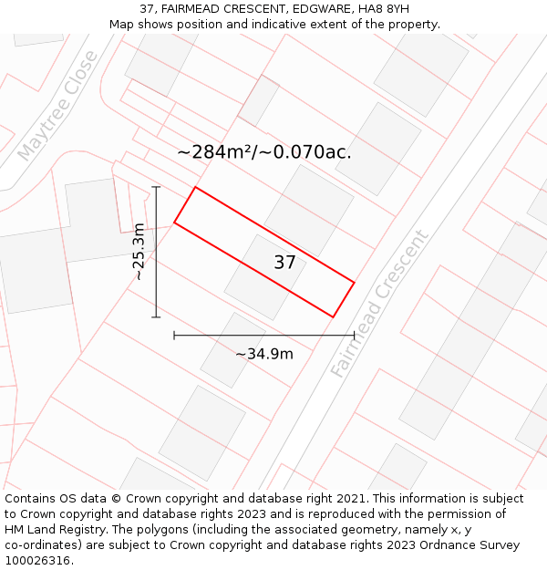 37, FAIRMEAD CRESCENT, EDGWARE, HA8 8YH: Plot and title map