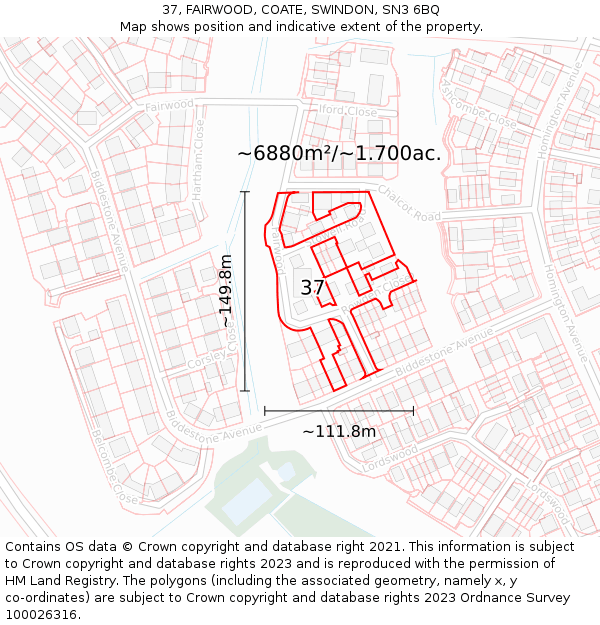 37, FAIRWOOD, COATE, SWINDON, SN3 6BQ: Plot and title map