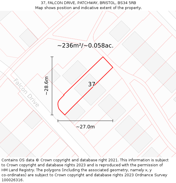 37, FALCON DRIVE, PATCHWAY, BRISTOL, BS34 5RB: Plot and title map