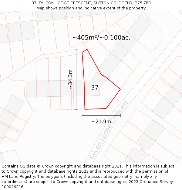 37, FALCON LODGE CRESCENT, SUTTON COLDFIELD, B75 7RD: Plot and title map