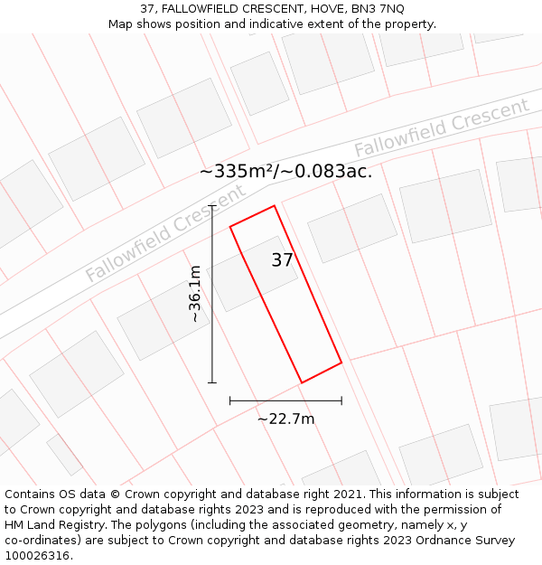 37, FALLOWFIELD CRESCENT, HOVE, BN3 7NQ: Plot and title map