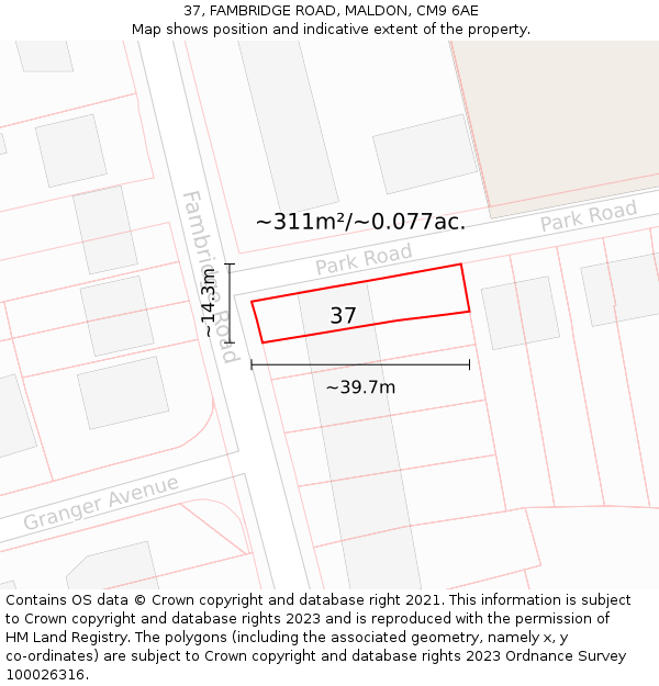 37, FAMBRIDGE ROAD, MALDON, CM9 6AE: Plot and title map