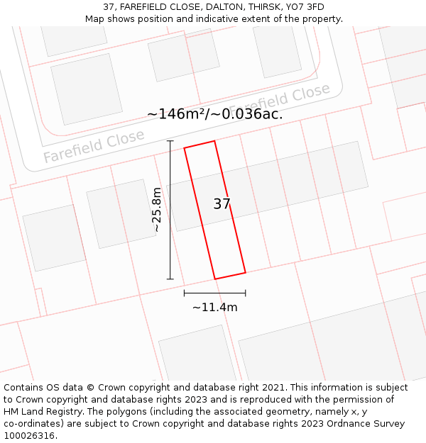 37, FAREFIELD CLOSE, DALTON, THIRSK, YO7 3FD: Plot and title map