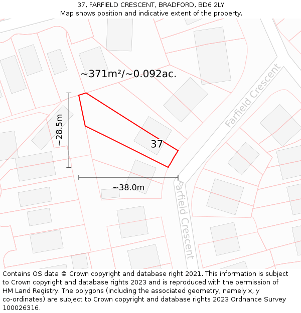 37, FARFIELD CRESCENT, BRADFORD, BD6 2LY: Plot and title map