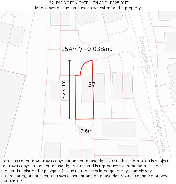 37, FARINGTON GATE, LEYLAND, PR25 3NF: Plot and title map