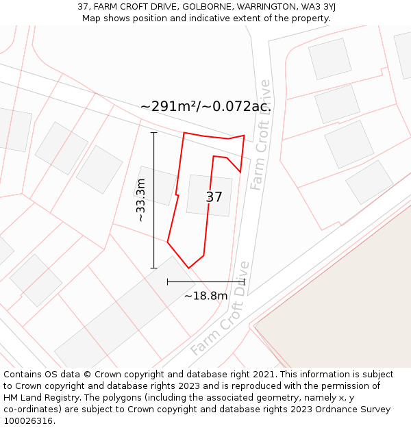 37, FARM CROFT DRIVE, GOLBORNE, WARRINGTON, WA3 3YJ: Plot and title map