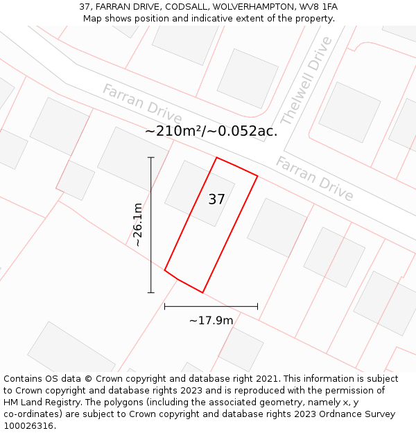 37, FARRAN DRIVE, CODSALL, WOLVERHAMPTON, WV8 1FA: Plot and title map
