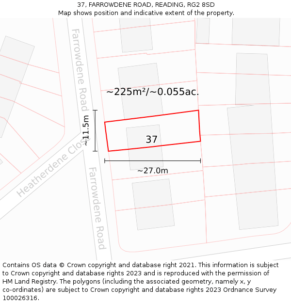 37, FARROWDENE ROAD, READING, RG2 8SD: Plot and title map