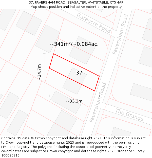 37, FAVERSHAM ROAD, SEASALTER, WHITSTABLE, CT5 4AR: Plot and title map
