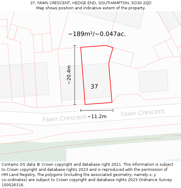 37, FAWN CRESCENT, HEDGE END, SOUTHAMPTON, SO30 2QD: Plot and title map