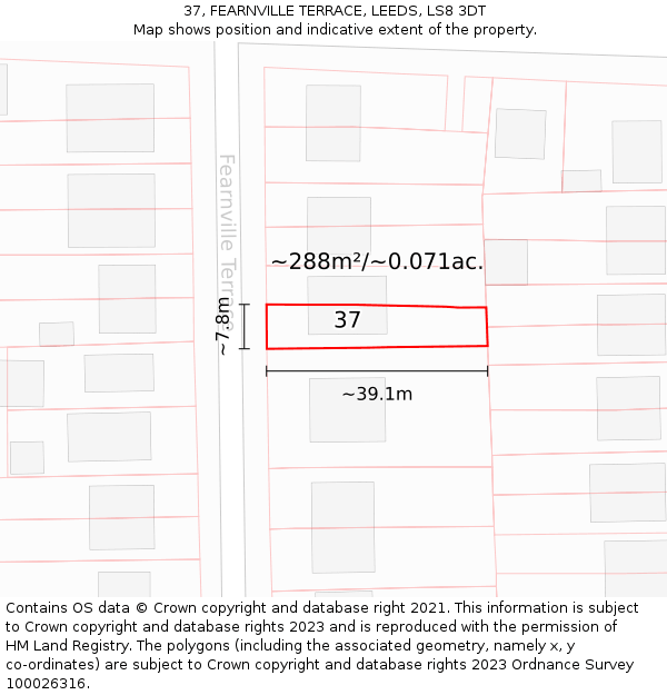 37, FEARNVILLE TERRACE, LEEDS, LS8 3DT: Plot and title map