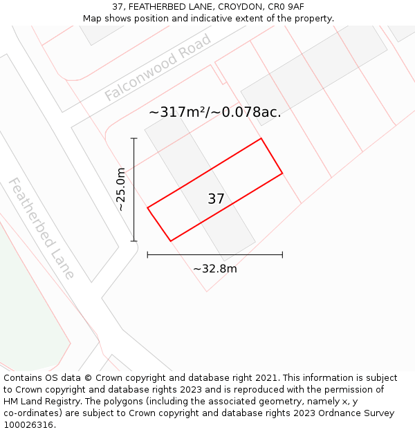 37, FEATHERBED LANE, CROYDON, CR0 9AF: Plot and title map