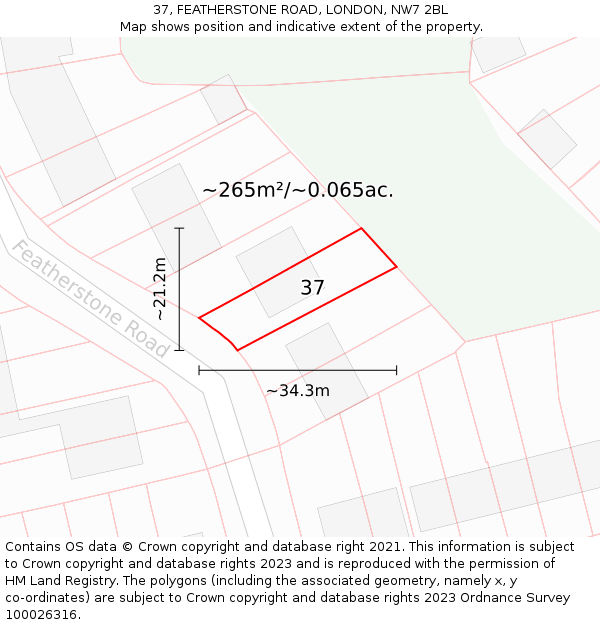 37, FEATHERSTONE ROAD, LONDON, NW7 2BL: Plot and title map