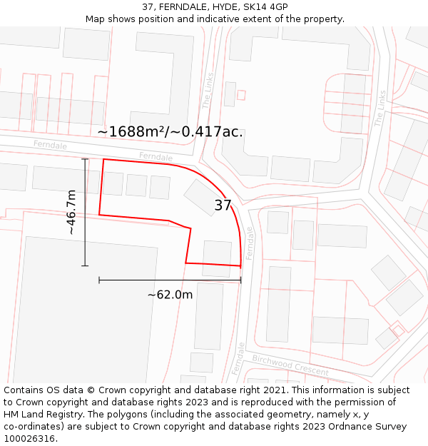 37, FERNDALE, HYDE, SK14 4GP: Plot and title map