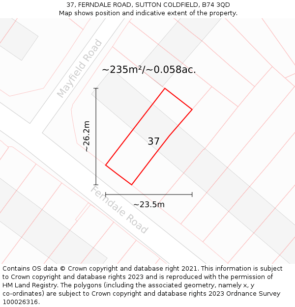 37, FERNDALE ROAD, SUTTON COLDFIELD, B74 3QD: Plot and title map