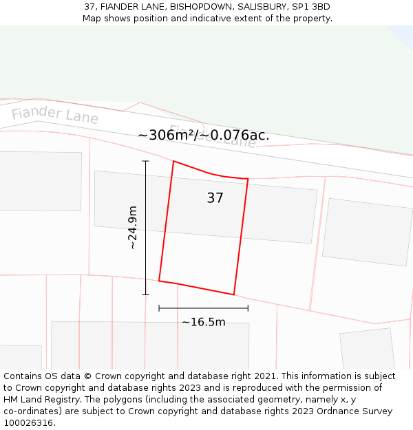 37, FIANDER LANE, BISHOPDOWN, SALISBURY, SP1 3BD: Plot and title map