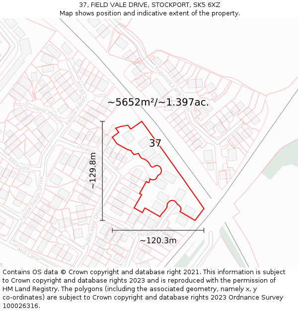 37, FIELD VALE DRIVE, STOCKPORT, SK5 6XZ: Plot and title map
