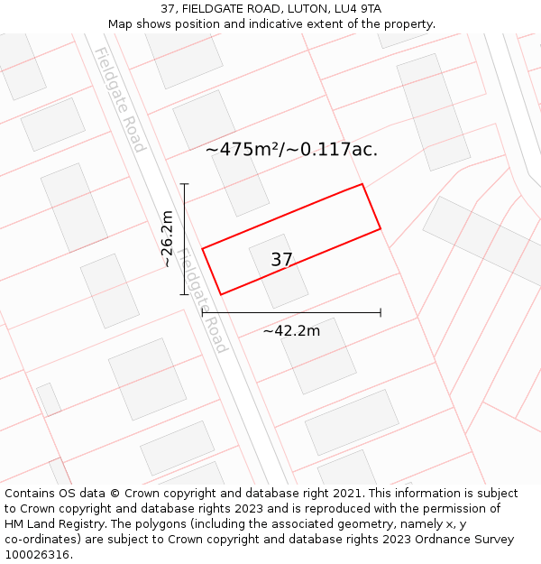 37, FIELDGATE ROAD, LUTON, LU4 9TA: Plot and title map