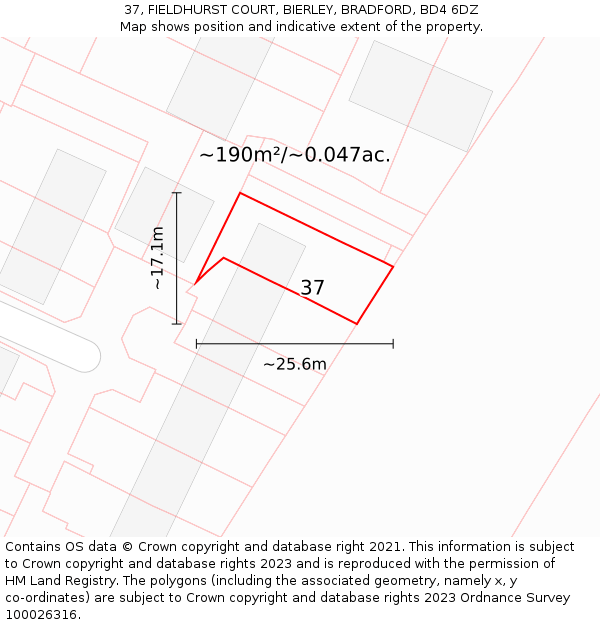 37, FIELDHURST COURT, BIERLEY, BRADFORD, BD4 6DZ: Plot and title map