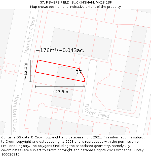 37, FISHERS FIELD, BUCKINGHAM, MK18 1SF: Plot and title map