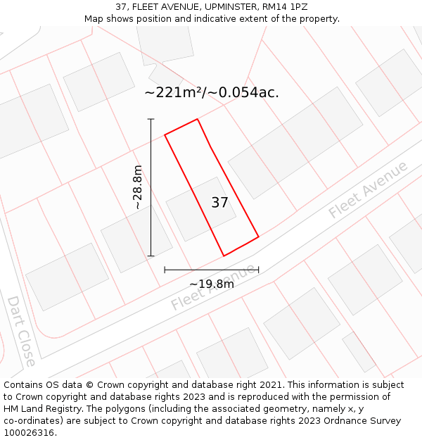 37, FLEET AVENUE, UPMINSTER, RM14 1PZ: Plot and title map