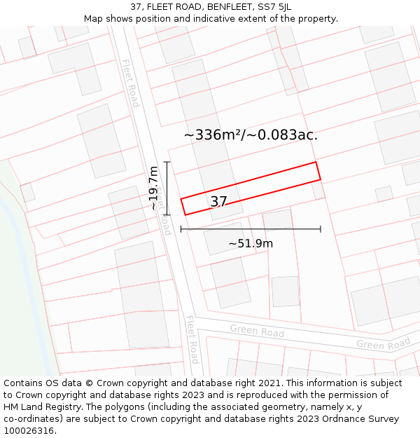 37, FLEET ROAD, BENFLEET, SS7 5JL: Plot and title map