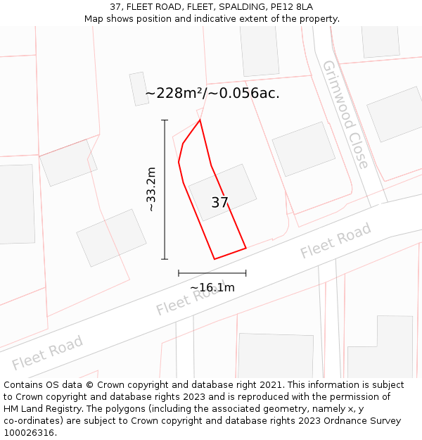 37, FLEET ROAD, FLEET, SPALDING, PE12 8LA: Plot and title map